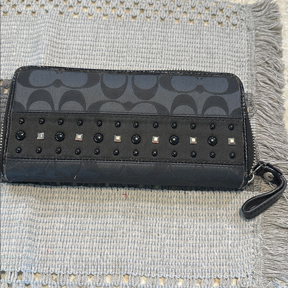 Coach Black Studded Zip Wallet
